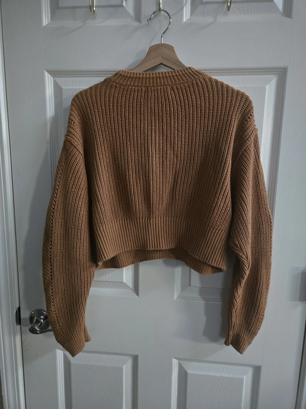 Arizona Jean Company Cropped Cotton Blend Knit Sweater in Golden Camel